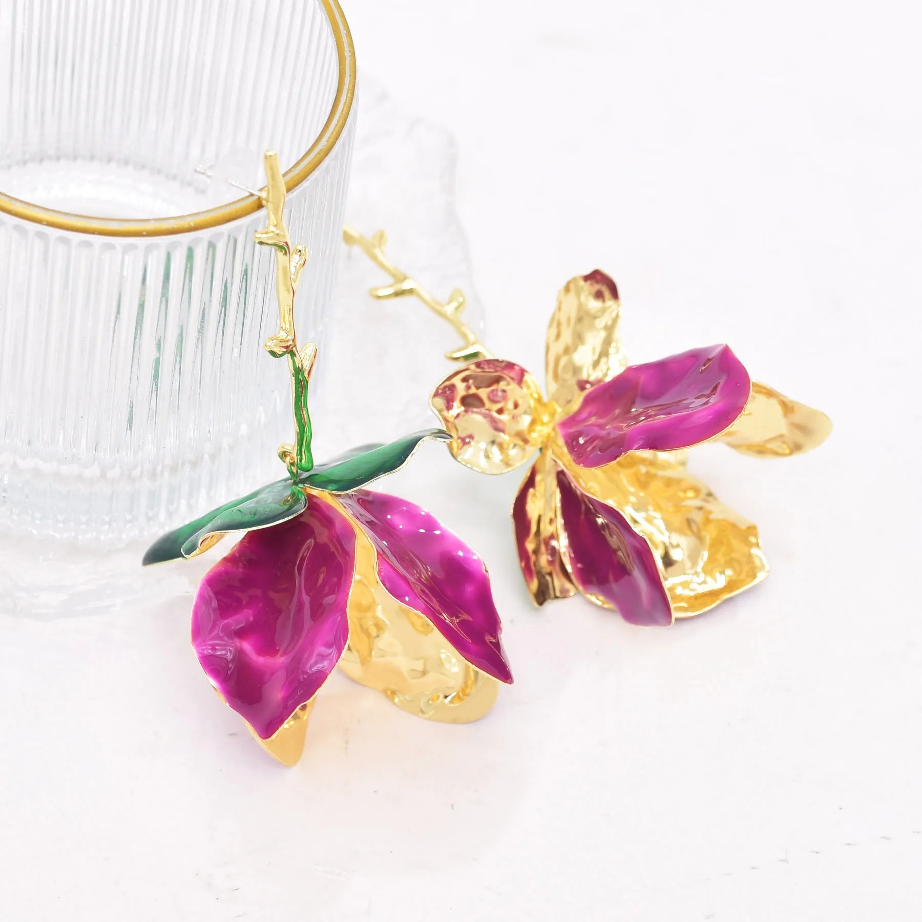 Summer New Alloy Purple Flower Green Leave Geometric Dangle Earrings for Women Party Holiday Travel Jewelry Accessories