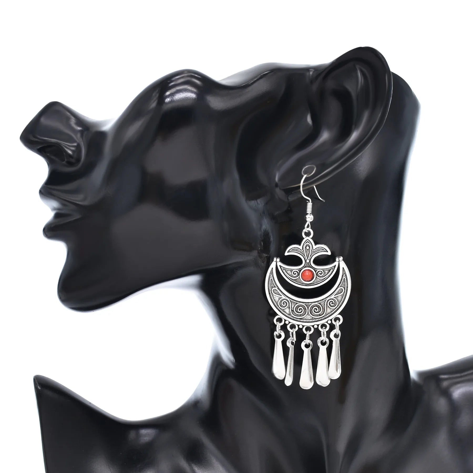 Indian Vintage Oxidized Silver Color Metal Drop Earrings
