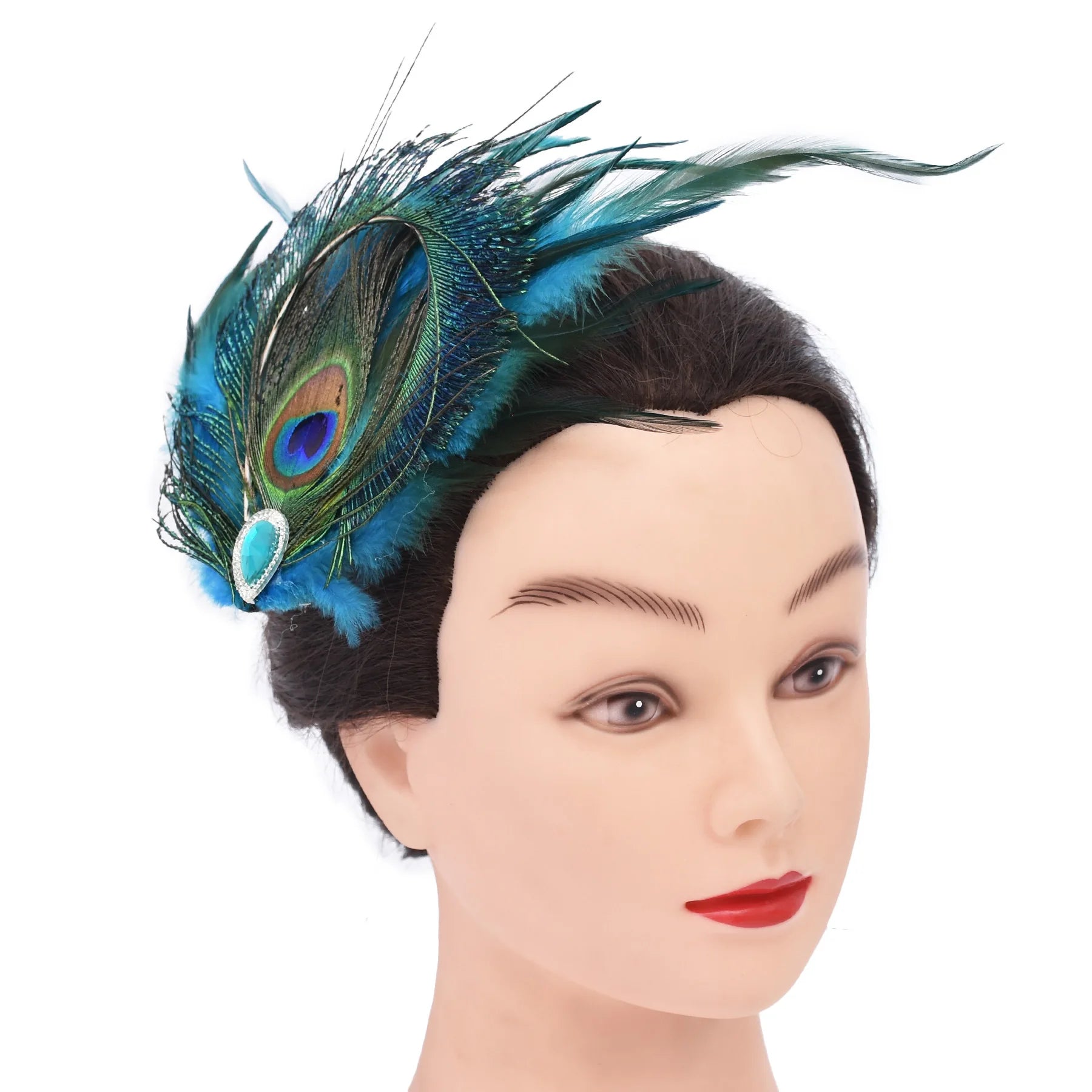 Ethnic Exaggerate Rhinestone Peacock Feather Hair Clip Colorful Feather Side Clip Exquisite Hair Clip