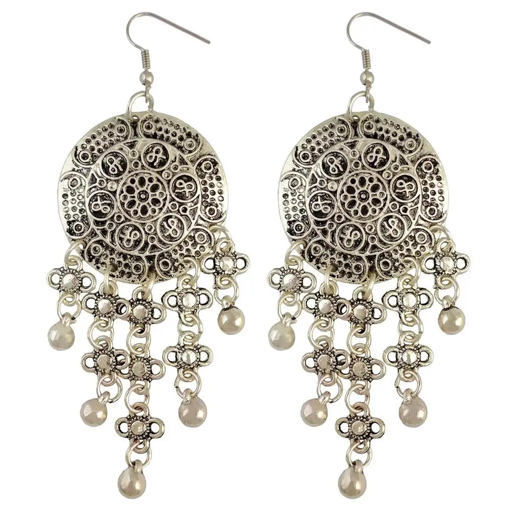 Vintage Tibetan Silver Color Metal Bells Tassel Drop Dangel Earrings for Women Boho Ethnic Earring Turkish Tribal Indian Party