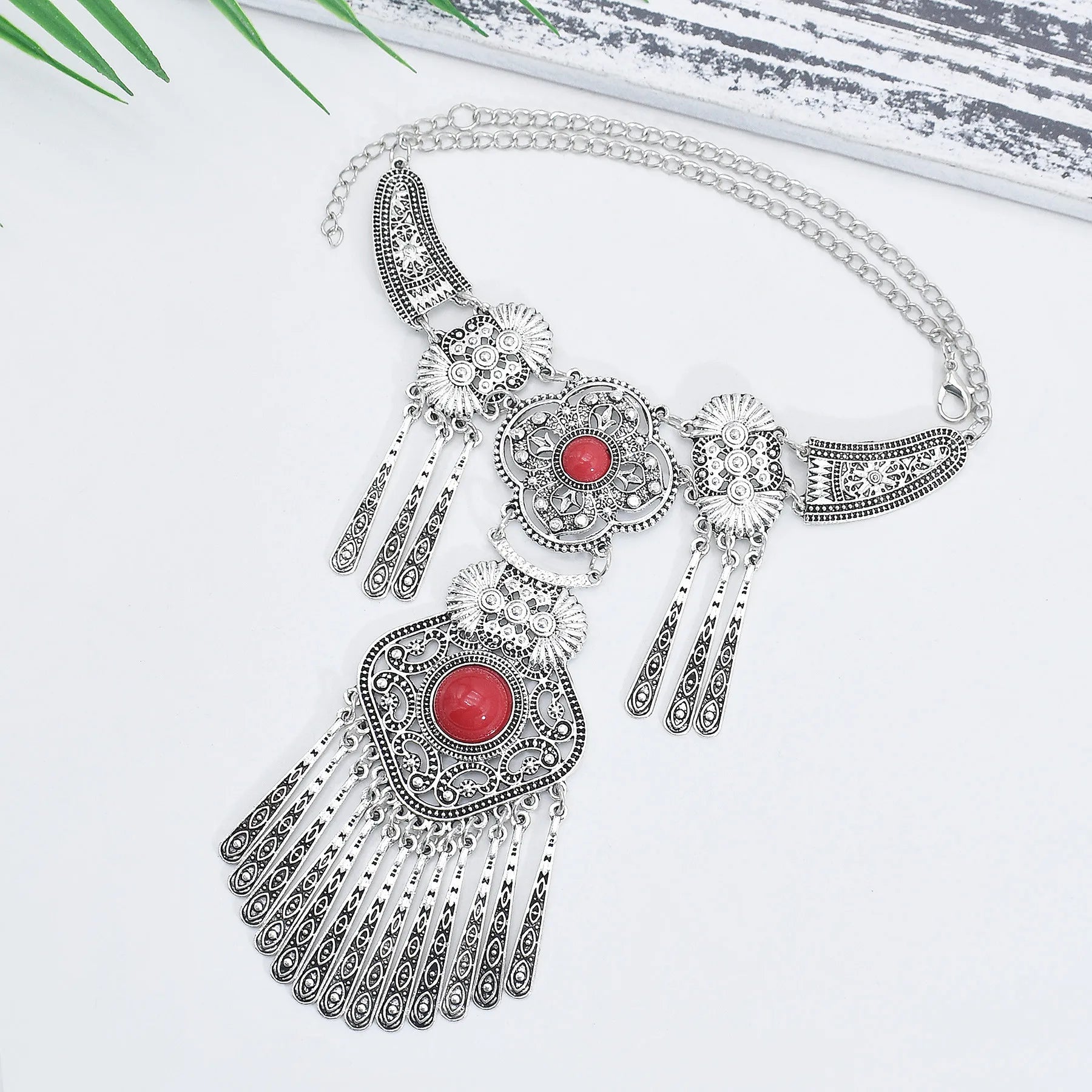 Turkey Bohemian Black Blue Stone Ethnic tassel necklace Turkish Gypsy Boho Beach Choker Bib India Necklace for Women Party