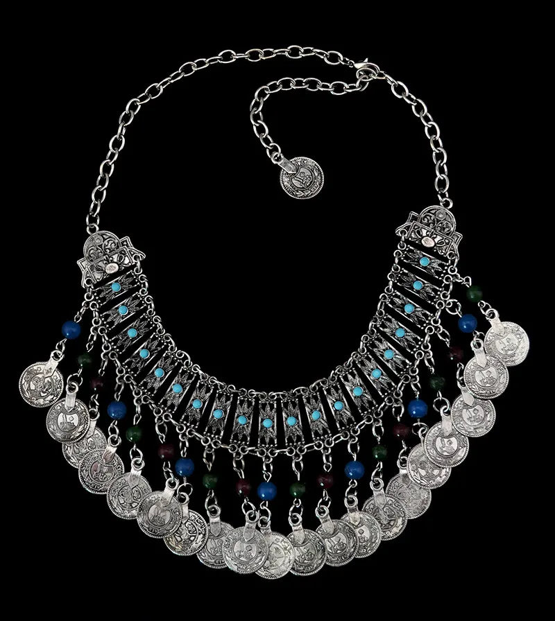 Afghan Vintage Alloy Coin Tassel Choker Necklaces for Women Boho Tribal Gypsy Statement Necklaces Indian Festival Party Jewelry