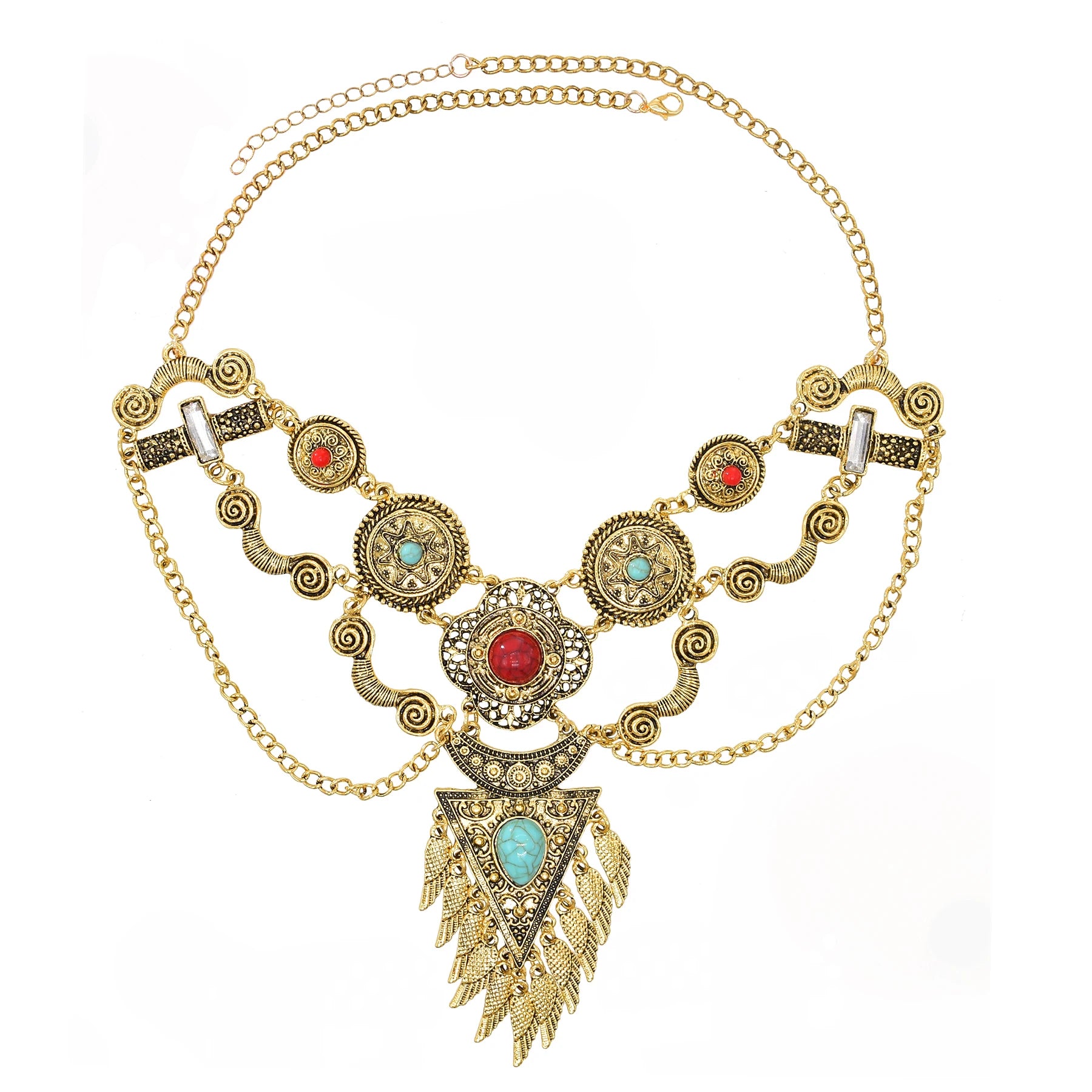 Indian Metal Geometric Necklaces for Women Female Baroque Colorful Stone Necklace Gypsy Turkish Tribal Afghan Party Jewelry Gift