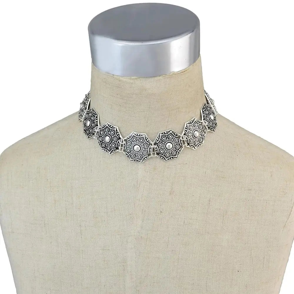 Gypsy Tribal Coin Statement Maxi Necklace Stylish Chic Women Geometric Chunky Collar Choker Necklace Indian Afghan Jewelry Gift
