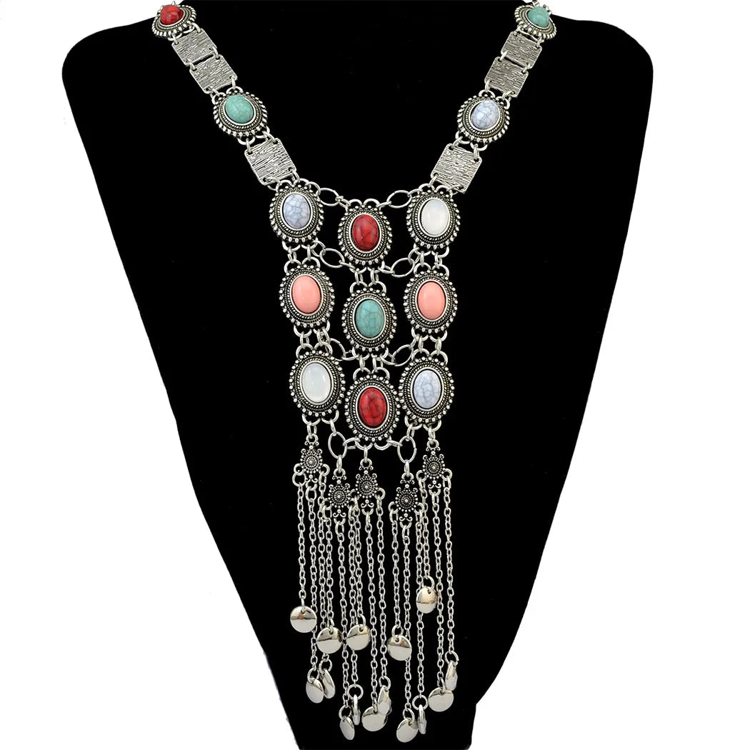 Ethnic Vintage Boho Thread Long Tassel Necklaces For Women Feather Beads Necklace Bohemian Gypsy Turkish Party Jewelry Gift