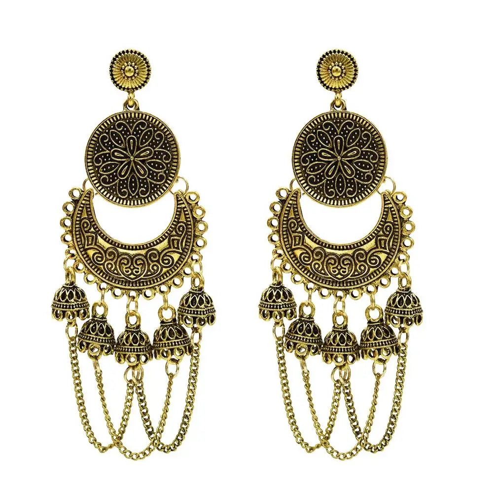 Indian Jhumka Gypsy Jewelry Sliver Boho Vintage Ethnic Oxidized Earrings Big Hollow Dangle Hanging Earrings For Women Afghan