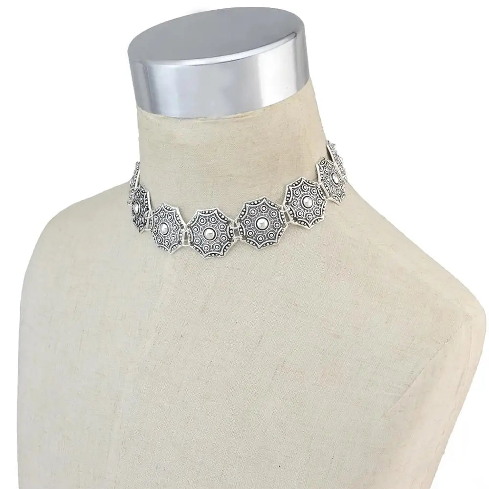 Gypsy Tribal Coin Statement Maxi Necklace Stylish Chic Women Geometric Chunky Collar Choker Necklace Indian Afghan Jewelry Gift