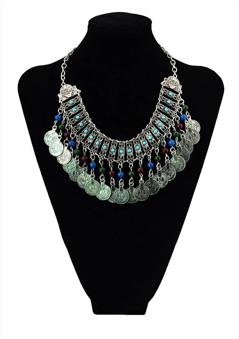 Afghan Vintage Alloy Coin Tassel Choker Necklaces for Women Boho Tribal Gypsy Statement Necklaces Indian Festival Party Jewelry