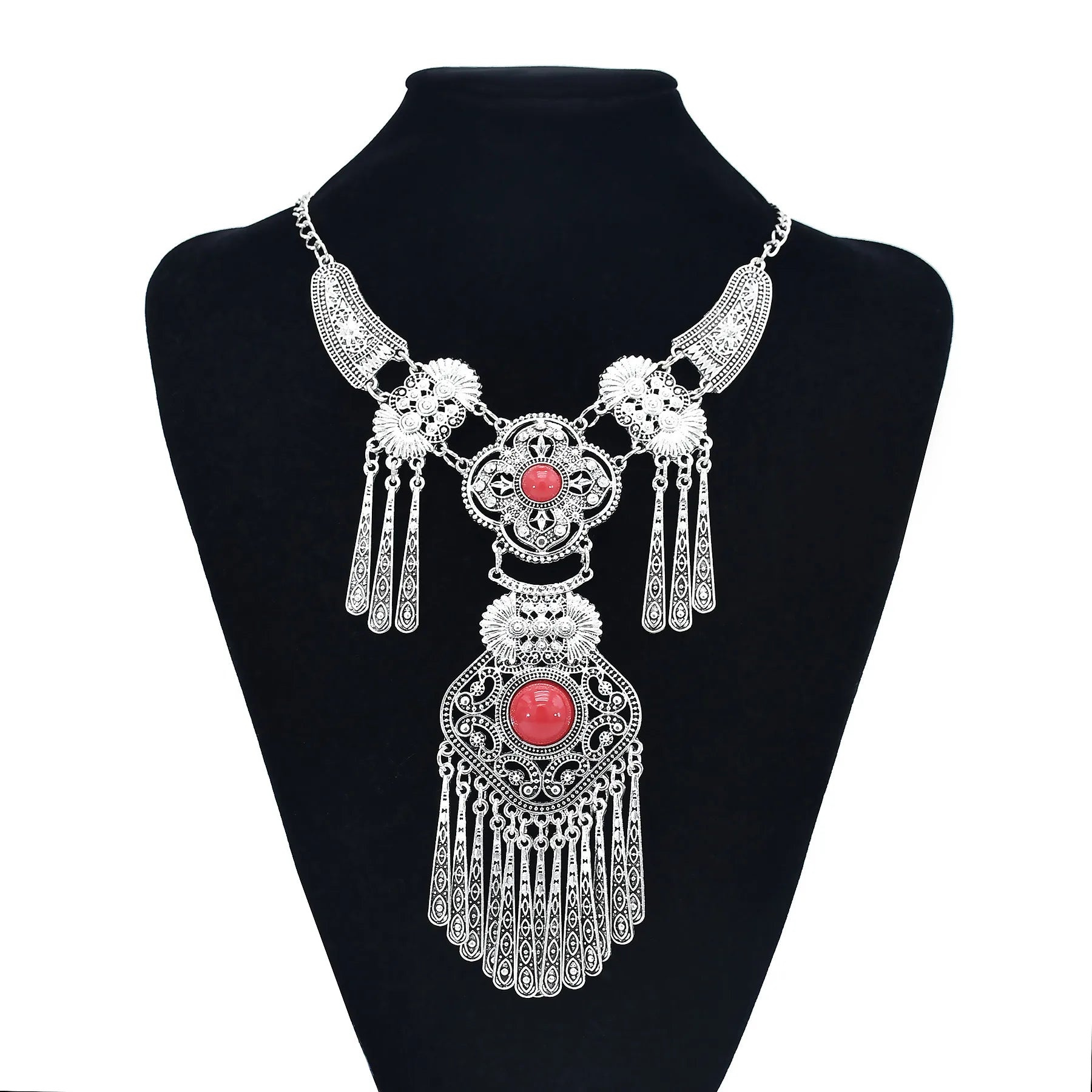 Turkey Bohemian Black Blue Stone Ethnic tassel necklace Turkish Gypsy Boho Beach Choker Bib India Necklace for Women Party