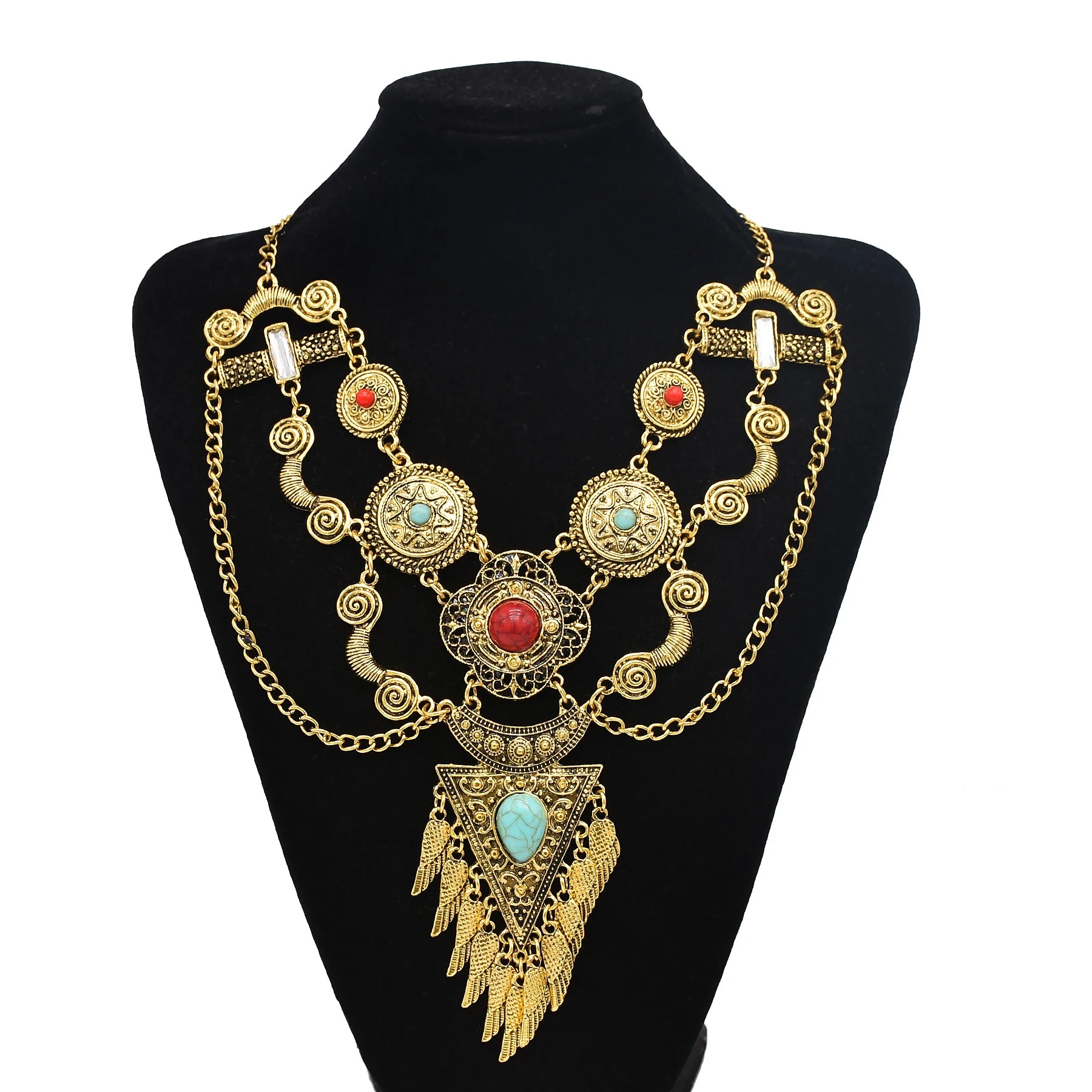 Indian Metal Geometric Necklaces for Women Female Baroque Colorful Stone Necklace Gypsy Turkish Tribal Afghan Party Jewelry Gift