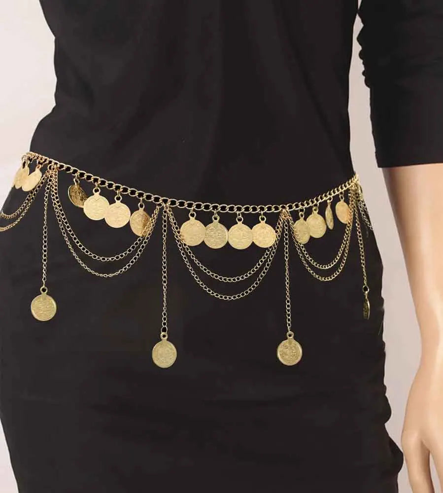 Bohemian Vintage Metal Coin Tassel Belly Chains for Women Female Ethnic Dancing Dress Belt Body Chain Party Jewelry GIft